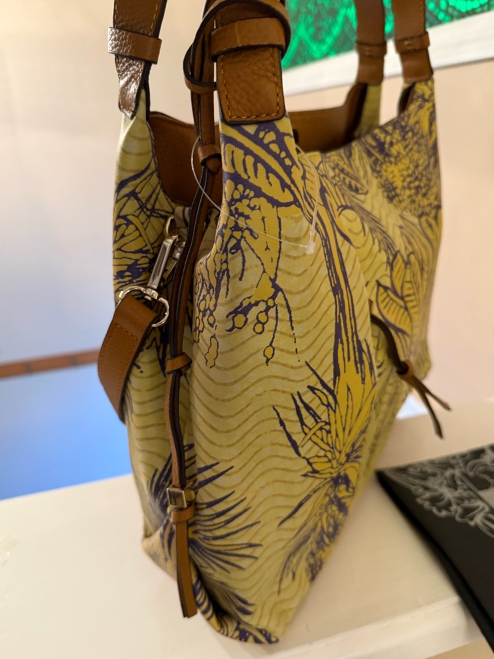 Vince Camuto Tania Convertible Leather Tote ~Tropical Yellow/Purple NWOT w/dusty - Picture 16 of 17